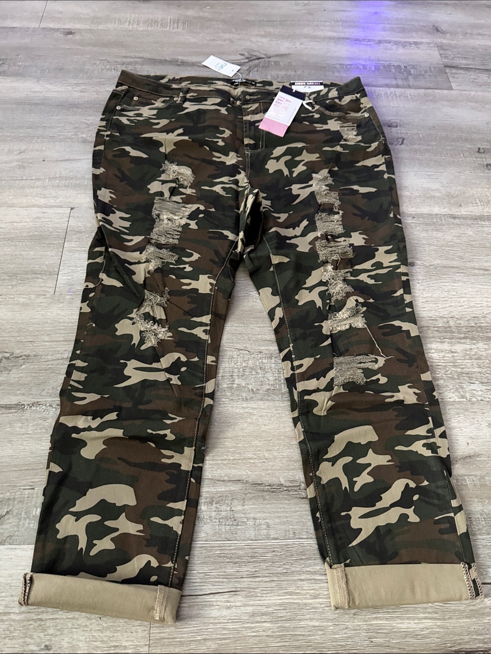Almost Famous Camouflage Straight Leg Distressed Pants - Green/Brown/Black